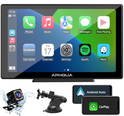 APHQUA Newest Wireless Apple Carplay & Android Auto, très Grand écran de 9 pouces Touchscreen Digital Media Autoradio-Empfänger Kabellos Portable Autoradio mit Mirror Link, Google, Bluetooth von aphqua