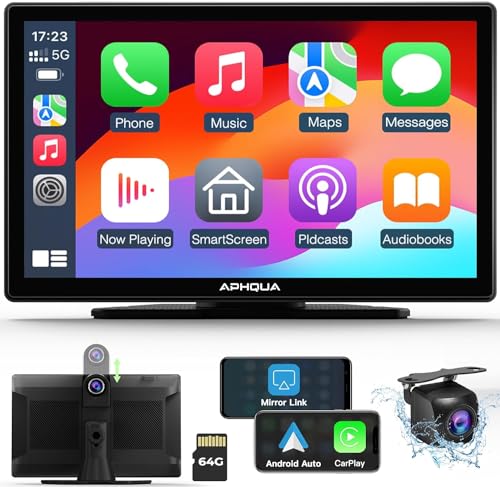 Neues kabelloses Apple Carplay und Android Auto mit 2,5K-Dashcam, 1080P-Rückfahrkamera, tragbarem 9-Zoll-HD-IPS-Großbildschirm für das Auto, GPS-Navigation, Bluetooth, AirPlay, MirrorCast, AUX/FM von aphqua