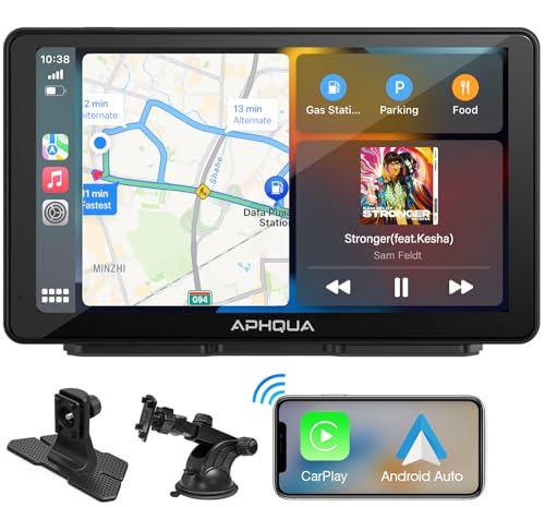 aphqua 2023 Newest Wireless Apple Carplay & Android Auto, 7 Zoll Touchscreen Digital Media Autoradio-Empfänger Kabellos Portable Autoradio mit Mirror Link, Google, Bluetooth von aphqua