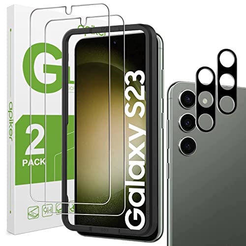 apiker 2 Stück Samsung Galaxy S23 Panzer Schutz Glas, 2 Stück Kamera Schutzfolien mit Installationshilfe, 9H Härte Folie, Anti- Kratzer, Anti-Bläschen, Hohe Transparenz von apiker