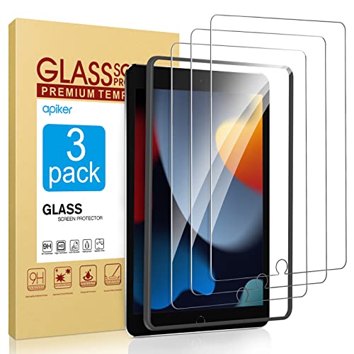 apiker für iPad 9. Generation Panzer Schutz Glas mit Rahmen-Installationshilfe, 9H Härte Schutzfolie kompatibel mit iPad 9. Generation 2021 (10,2 Zoll), 3 Stück, Anti- Kratzer, Bläschenfrei von apiker