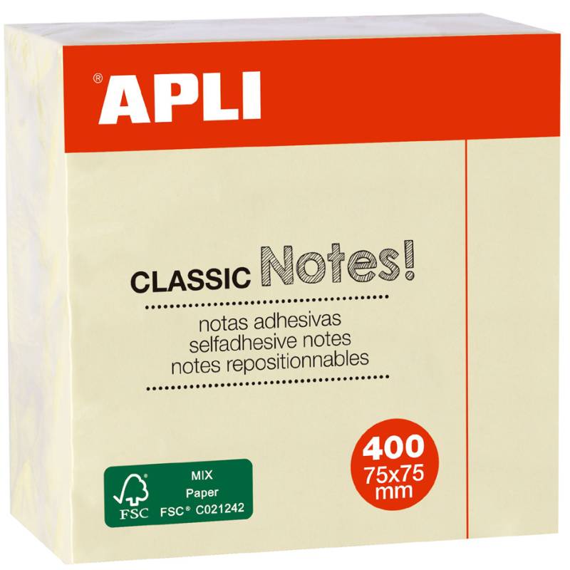 APLI Haftnotiz-Würfel , CLASSIC Notes!, , 75 x 75 mm, gelb von apli