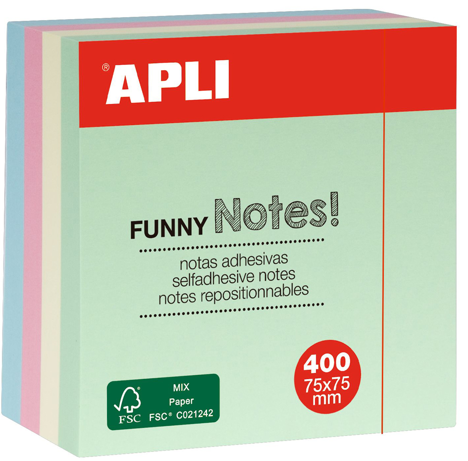 APLI Haftnotiz-Würfel , FUNNY Notes!, , 75 x 75 mm, sortiert von apli