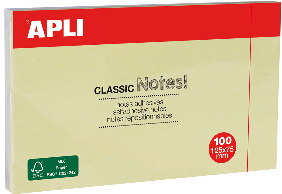 APLI Haftnotizen , CLASSIC Notes!, , 125 x 75 mm, gelb von apli