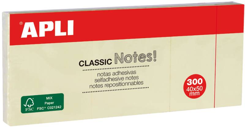 APLI Haftnotizen , CLASSIC Notes!, , 40 x 50 mm, gelb von apli