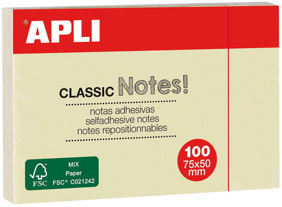 APLI Haftnotizen , CLASSIC Notes!, , 75 x 50 mm, gelb von apli