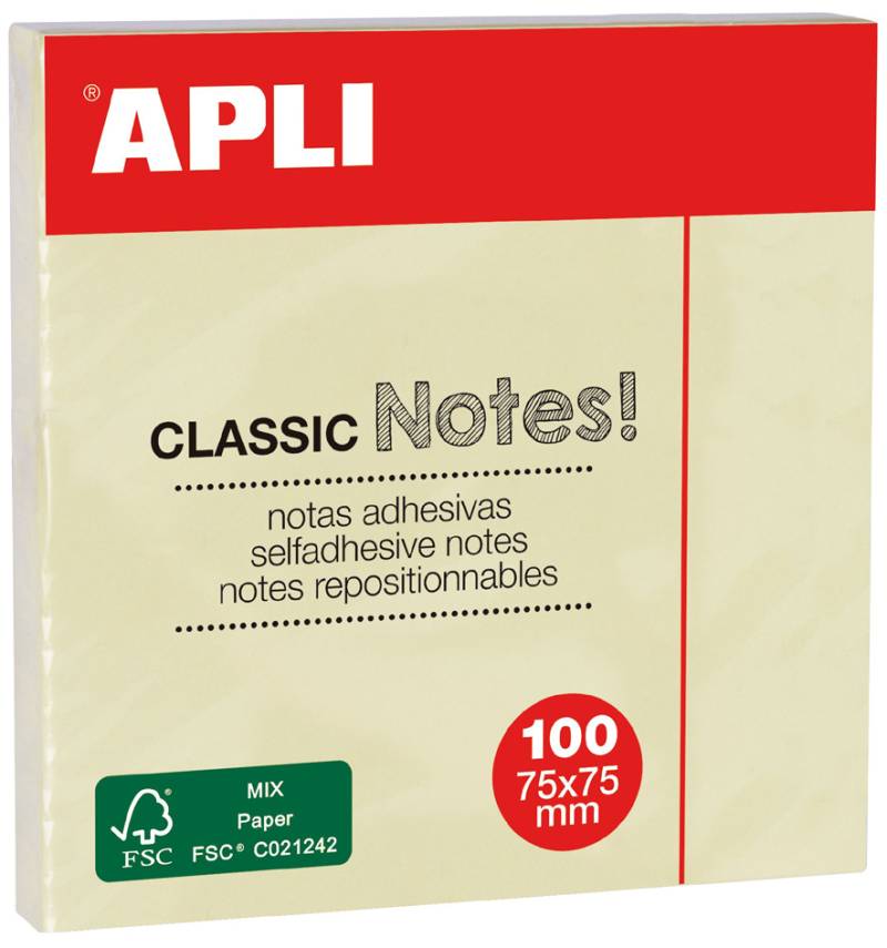 APLI Haftnotizen , CLASSIC Notes!, , 75 x 75 mm, gelb von apli