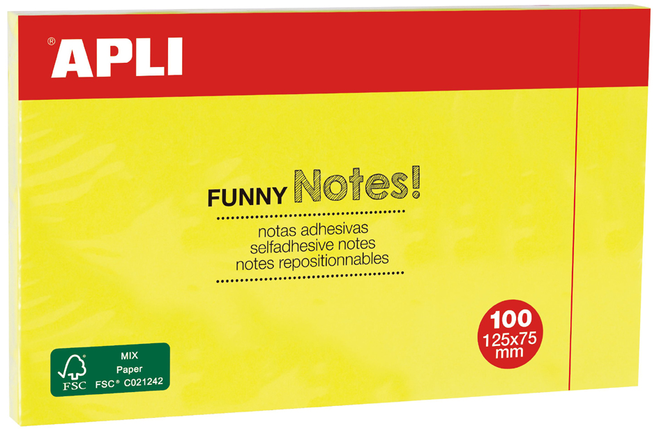 APLI Haftnotizen , FUNNY Notes!, , 125 x 75 mm, neongelb von apli