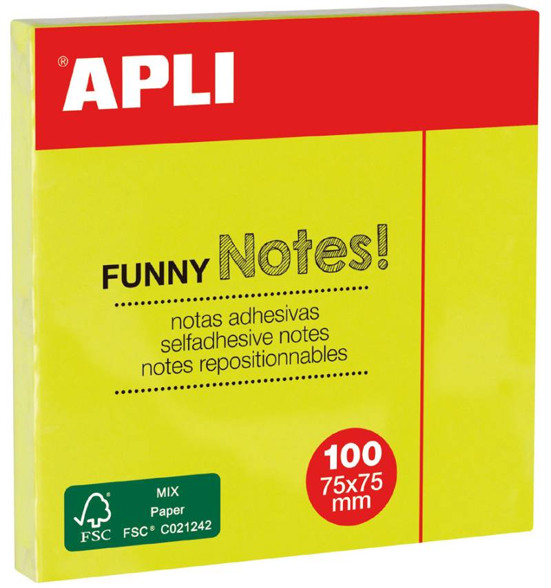 APLI Haftnotizen , FUNNY Notes!, , 75 x 75 mm, neongelb von apli