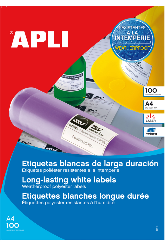 APLI Wetterfeste Folien-Etiketten, 105 x 148,5 mm, weiß von apli