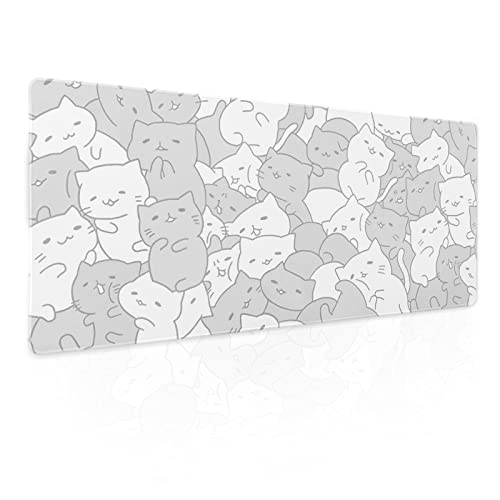 Kawaii Cats White Gaming Mouse Pad XL Cute Kittens Japanese Extended Big Large Desk Mat Non-Slip Rubber Base Stitched Edge Long Keyboard Mousepad for PC Computer Laptop,31.5×11.8 Inches von aportt