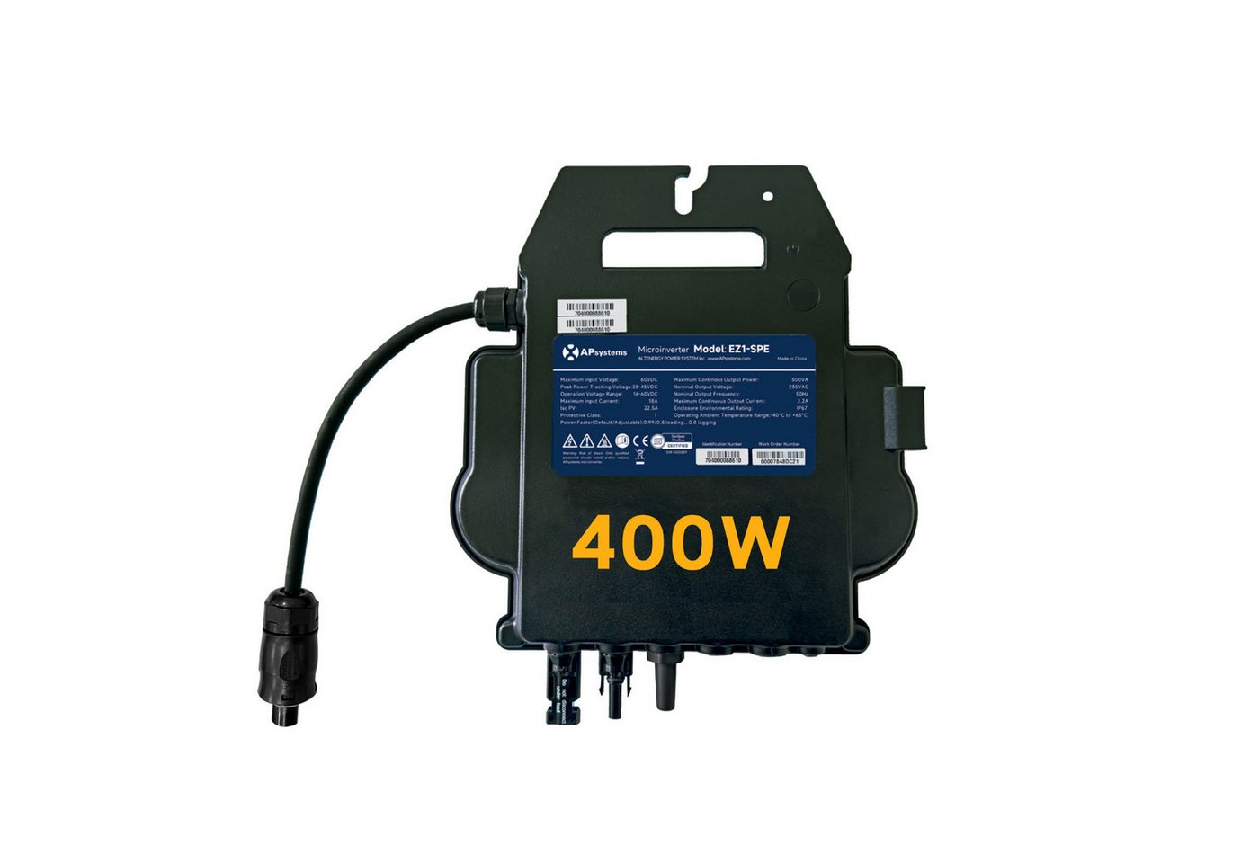 apsystems Wechselrichter APsystems EZ1-SPE 400W Mikrowechselrichter mit WLAN & Bluetooth, (Plug & Play Wechselrichter ideal für Balkonkraftwerk), PV-VDE Zertifiziert von apsystems