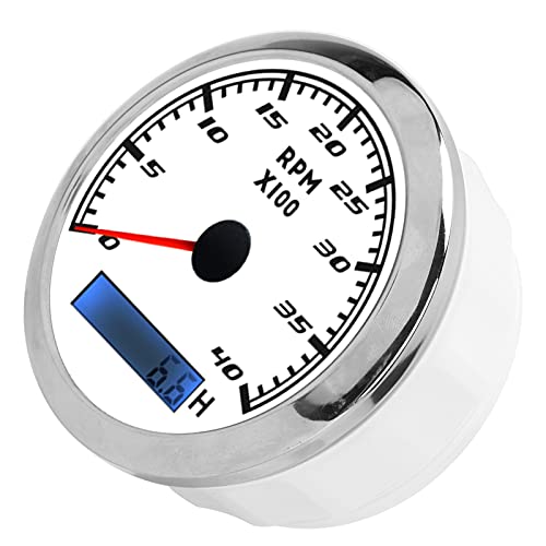 85 -mm -Bootszeiger Tachometer Red Backlight Stainl Steel IP67 für Auto Truck Black Zeiger Tachometerrpm Tacho Meterpointer Easy Installation It It (WHITE) von aqxreight