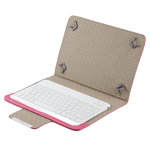 aqxreight 10-Zoll-Tastatur mit PU-Leder-Computerhülle und Ständer für Tablets und Mobiltelefone mit Großem Bildschirm (10-Zoll-Tastatur + Ledertasche rosarot) von aqxreight
