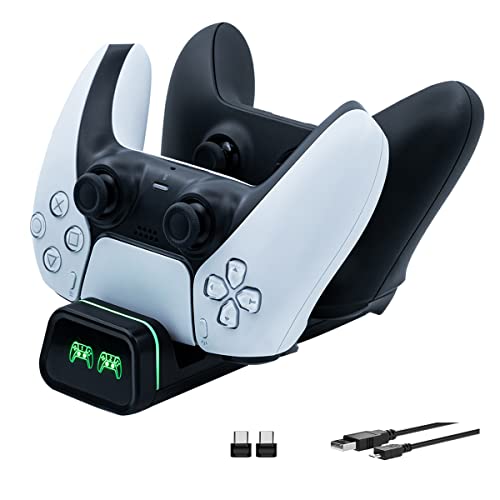 Controller Ladestation für PS5, Controller Ladegerät Kompatibel für Ps5, Xbox Elite 2, N-Switch Pro und Google Controller mit 2 Dongle Typ C Adaptern und LED-Anzeigeleuchten von arVin