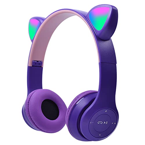 arVin Kinder kopfhörer, Katzen Ohren kopfhörer mit LED Leuchten und Mikrofon, steckbar, TF Karte verwenden, faltbares Kabellose Bluetooth Stereo Headset von arVin