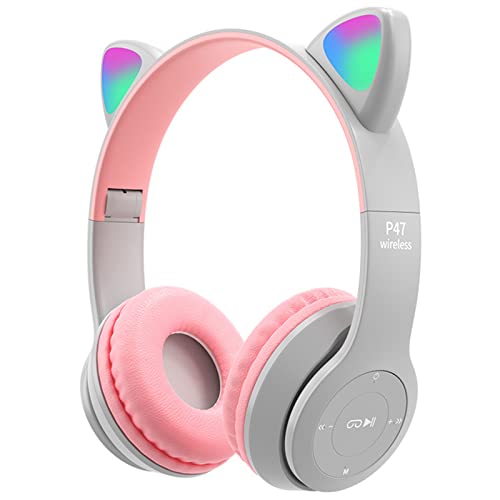 arVin Kinder kopfhörer, Kinderkopfhörer mit LED Leuchten und Mikrofon, steckbar, TF Karte verwenden, faltbares drahtloses Bluetooth Stereo Headset-Grau von arVin