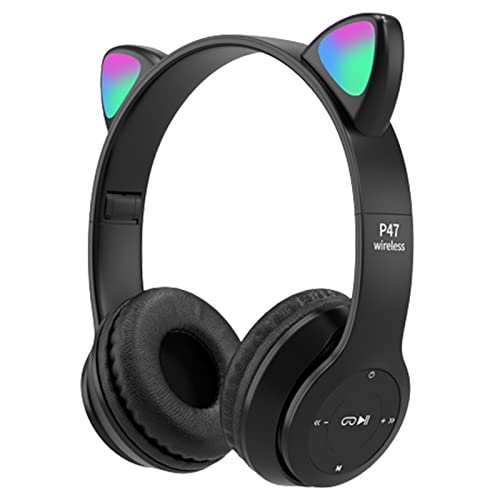 arVin Kinder kopfhörer, Kinderkopfhörer mit LED Leuchten und Mikrofon, steckbar, TF Karte verwenden, faltbares drahtloses Bluetooth Stereo Headset-Schwarz von arVin