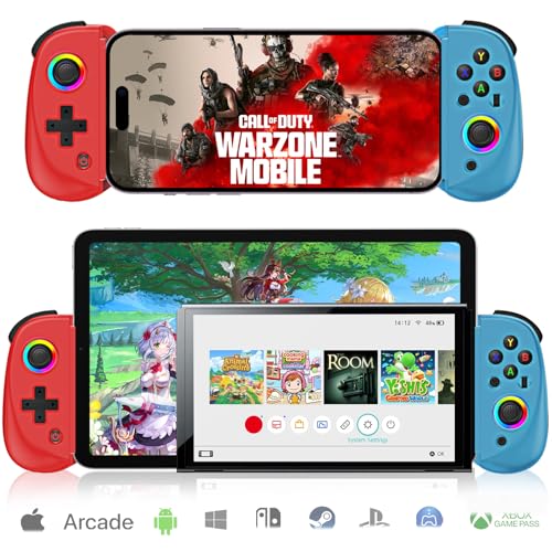 arVin Mobile Gaming Controller für iPad/Tablet[Innerhalb 5-10"] Phone Game Controller für iPhone/Android mit RGB Hall Effekt Joystick/Turbo/6-Achsen Gyro/Vibration/Support Streaming auf PS4/PC von arVin