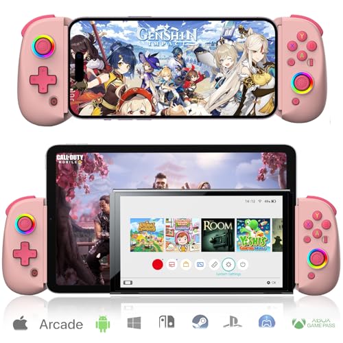 arVin Mobile Gaming Controller für iPad/Tablet[Innerhalb 5-10"] Phone Game Controller für iPhone/Android mit RGB Hall Effekt Joystick/Turbo/6-Achsen Gyro/Vibration/Support Streaming auf PS4/PC von arVin