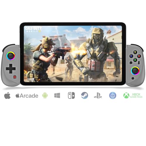 arVin Mobile Gaming Controller für iPad/Tablet[Innerhalb 5-10"] Phone Game Controller für iPhone/Android mit RGB Hall Effekt Joystick/Turbo/6-Achsen Gyro/Vibration/Support Streaming auf Xbox/PS4/PC von arVin