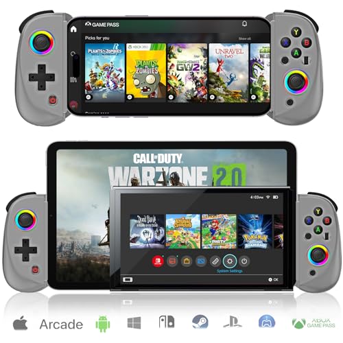 arVin Mobile Gaming Controller für iPad/Tablet[Innerhalb 5-10"] Phone Game Controller für iPhone/Android mit RGB Hall Effekt Joystick/Turbo/6-Achsen Gyro/Vibration/Support Streaming auf Xbox/PS4/PC von arVin