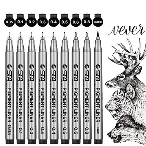 ariel-gxr Fineliner Stifte Set, Fineliner Schwarz, Wasserdicht Pigment Liner Set für Anfänger Schreiben, Skizzieren, Illustrieren, Tchnische Zeichnung -9 Stück von ariel-gxr