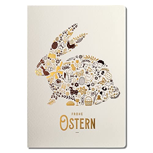 ART NUVO EXKLUSIVE OSTERKARTEN –SATZ VON 10 MANUFAKTURKARTEN IN LEICHTEM BEIGE 120x170mm, VERGOLDETE UND GEPRÄGTE OSTERMOTIVE HERGESTELLT AUS AQUARELLSCHMUCKPAPIER, MIT BEIGEN EINLAGEN UND UMSCHLÄGEN von art nuvo