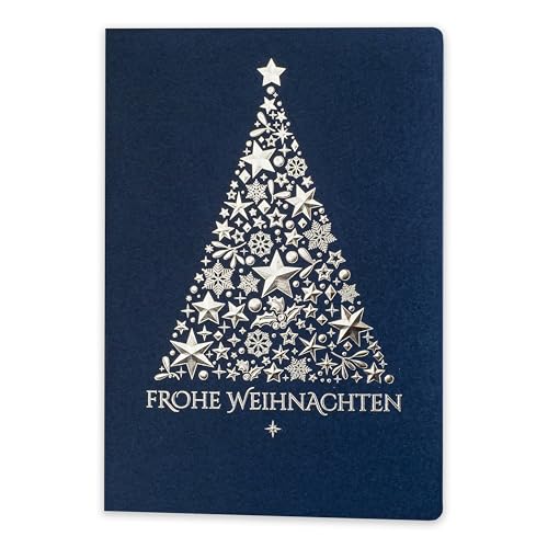 Art Nuvo – EXKLUSIVE WEIHNACHTSKARTEN – SATZ VON 10 GLEICHE KARTEN, 120x170mm, VERGOLDETE UND GEPRÄGTE WEIHNACHTSMOTIVE – HERGESTELLT AUS SCHMUCKPAPIER MIT EINLAGEN UND UMSCHLÄGEN von art nuvo