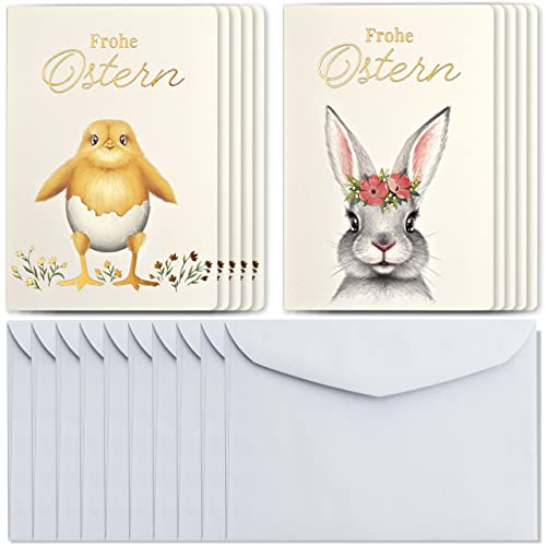 Art Nuvo – EXKLUSIVER SET VON 10 OSTERKARTEN, HERGESTELLT AUS EDLEM PAPIER MIT HELLBEIGEN EINLAGEN UND UMSCHLÄGEN 120x170mm, EE-MIX5 von art nuvo