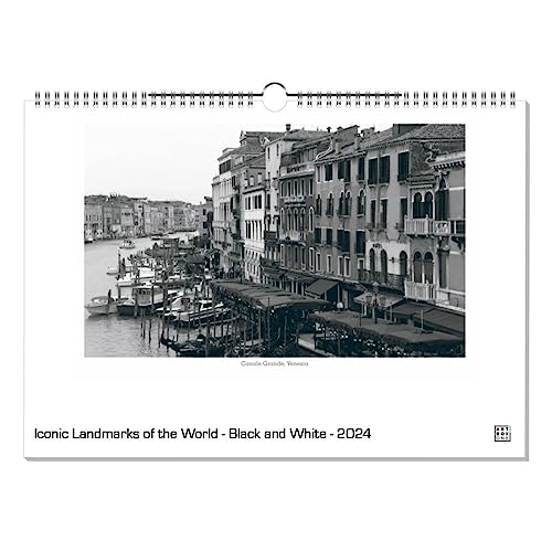 artboxONE Kalender 2024 Iconic Landmarks of the World - Black and White Wandkalender A2 2024 Architektur von artboxONE
