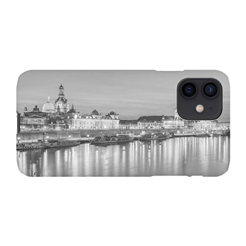 artboxONE Premium-Case Handyhülle für Apple iPhone 12 "Dresden Skyline schwarz-weiß von Michael Valjak von artboxONE