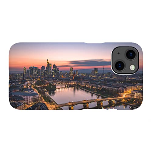 artboxONE Premium-Case Handyhülle für Apple iPhone 13 "Frankfurt Skyline nach Sonnenuntergang von Robin Oelschlegel von artboxONE