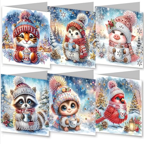 6-teiliges 5D-Diamantgemälde-Grußkarten-Set zum Selbermachen, mit Umschlägen, hochwertig, handgefertigt, ideal für Geburtstage, Feiertage und Jubiläen, Weihnachten, Winter, Heißgetränke, Tiere 6-teiliges 5D-Diamantgemälde-Grußkarten-Set zum Selbermachen, mit Umschlägen, hochwertig, handgefertigt, ideal für Geburtstage, Feiertage und Jubiläen, Weihnachten, Winter, Heißgetränke, Tiere von artcici