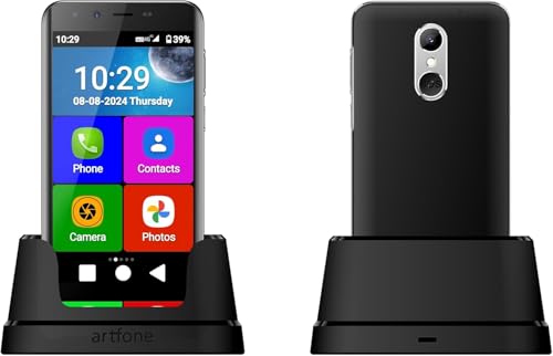 artfone 4G Senioren Smartphone丨Seniorenhandy丨5 Zoll Display丨Senioren Smartphone ohne Vertrag丨SOS-Taste & großer Schrift丨WhatsApp & WLAN丨13MP Kamera丨Android 12丨2550mAh Akku & Ladestation丨GPS - Schwarz von artfone