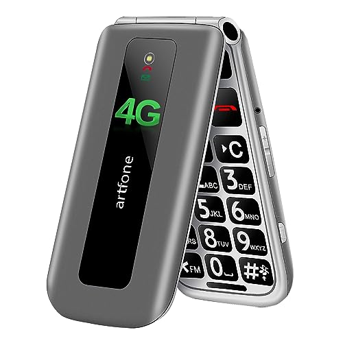 artfone 4G Klapphandy Seniorenhandy Handy Ohne Vertrag Seniorentelefon Rentner Tastenhandy mit Ladestation 2,4 Zoll Farbdisplay, SOS Notruftaste, USB-C, Taschenlampe, 1000 Mah Akku-Schwarz von artfone