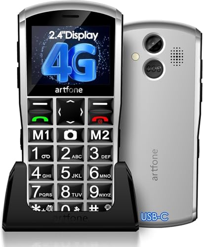 artfone 4G Seniorenhandy Ohne Vertrag丨Rentner Handy große Tasten丨1800mAh Akku Handy für Senioren Dual Nano SIM丨2.4 Zoll Farbdisplay丨SOS-Taste丨Ladestation丨die Zeitansagefunktion丨Bluetooth - Silbrig von artfone