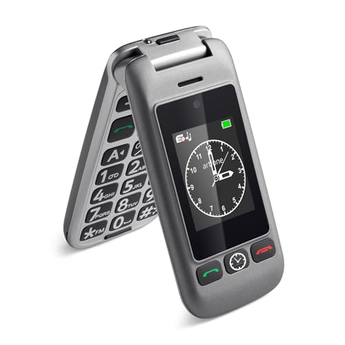 artfone G6 4G Seniorenhandy Klapphandy Ohne Vertrag丨Großtasten Mobiltelefon丨SOS Notruftaste丨Ladestation丨Lautsprecher丨Kurzwah丨2,4 Zoll Zweibildschirm丨Handy für Senioren丨FM Radio丨1300mAh Akku - Grau von artfone
