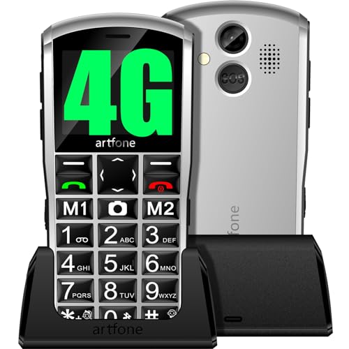 artfone A400 4G Seniorenhandy, 4G Großtastenhandy für ältere Menschen mit 2-MP-Kamera | Stereo-Lautsprecher | Zeiterfassung | SOS-Taste | USB Typ C | Ladestation | 2,4-Zoll-Display | Taschenlampe von artfone
