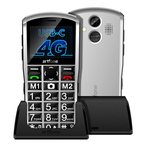 artfone A400 4G Seniorenhandy Ohne Vertrag,Tastenhandy mit SOS Notruftaste,große Tasten,Kurzwahltasten,Freisprechfunktion,große Schrift (silbern) von artfone