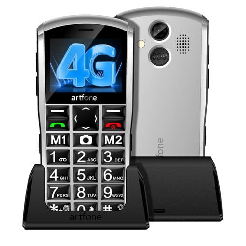 artfone A400 4G Seniorenhandy ohne Vertrag, 2.4Zoll Farbdisplay Großtastenhandy mit Ladestation, SOS Notruffunktion, Taschenlampe, 2MP-Kamera, Stereo-Lautsprecher, Zeittaste-Silber von artfone