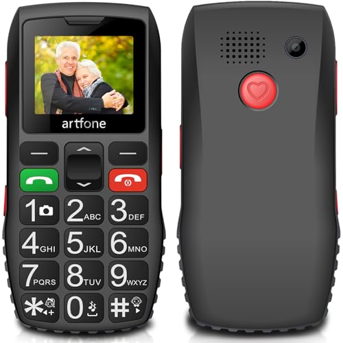 artfone C1 Seniorenhandy ohne Vertrag,USB-C Große Tasten Handy für Senioren, 2G GSM Mobiltelefon, Dual SIM, Kamera, SOS Notruftaste | 1400 mAh Akku | 1,77 Zoll Farbdisplay, Taschenlampe, Schwarz von artfone