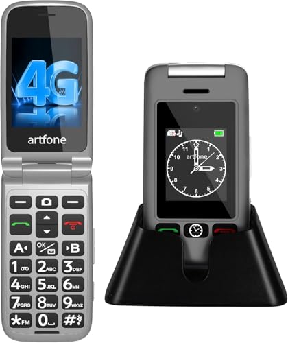 artfone G6 4G Seniorenhandy Klapphandy Ohne Vertrag丨Großtasten Mobiltelefon丨SOS Notruftaste丨Ladestation丨Lautsprecher丨Kurzwah丨Handy für Senioren丨FM Radio丨2,4 Zoll Zweibildschirm丨1300mAh Akku - Grau von artfone