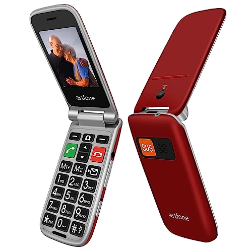 artfone Klapphandy seniorenhandy ohne Vertrag Mobiltelefon mit Großen Tasten, 2G GSM Handy für Senioren mit 2,4 Zoll Farbdisplay Kamera Tasten Notruffunktion Taschenlampe CF241A Flip Rot von artfone