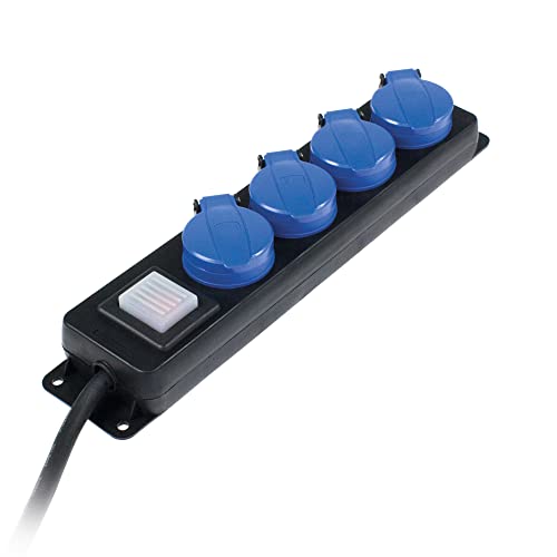 as - Schwabe Bloc de 4 prises de Distribution Avec interrupteur, prises de courant de sécurité Avec couvercles rabattables, 1,5 m de câble, 230V, 16A, IP44, Noir, 838611 von as - Schwabe