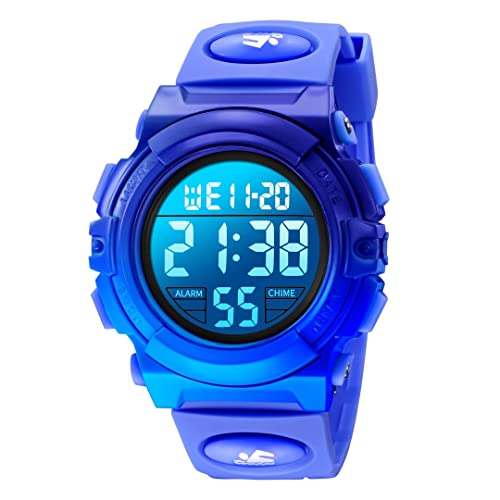 aswan watch Digitaluhr Kinder Jungen mit Wecker,Stoppuhr,LED Licht,Datum-Sport Armbanduhr mit Silikonarmband-M von aswan watch