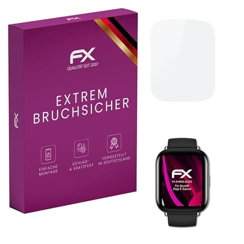 atFoliX Glasfolie kompatibel mit Amazfit Zepp E Square Panzerfolie, 9H Hybrid-Glass FX Schutzpanzer Folie von atFoliX