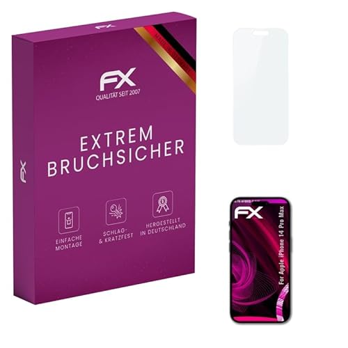 atFoliX Glasfolie kompatibel mit Apple iPhone 14 Pro Max Panzerfolie, 9H Hybrid-Glass FX Schutzpanzer Folie atFoliX Glasfolie kompatibel mit Apple iPhone 14 Pro Max Panzerfolie, 9H Hybrid-Glass FX Schutzpanzer Folie von atFoliX