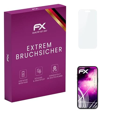 atFoliX Glasfolie kompatibel mit Apple iPhone 15 Plus Panzerfolie, 9H Hybrid-Glass FX Schutzpanzer Folie von atFoliX