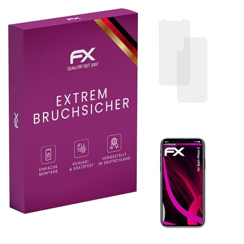 atFoliX Glasfolie kompatibel mit Apple iPhone X Panzerfolie, 9H Hybrid-Glass FX Schutzpanzer Folie (1er Set) von atFoliX
